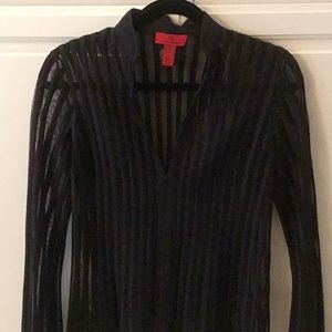 JS Collections Black Mesh Striped Top